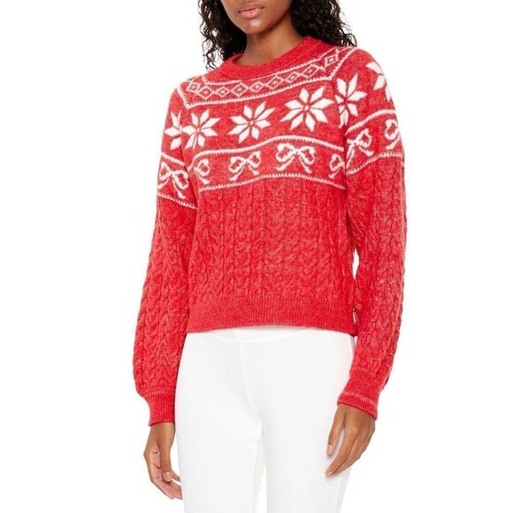 Forever 21 Sweaters - Forever 21 | FAIR ISLE BOW CABLE KNIT SWEATER